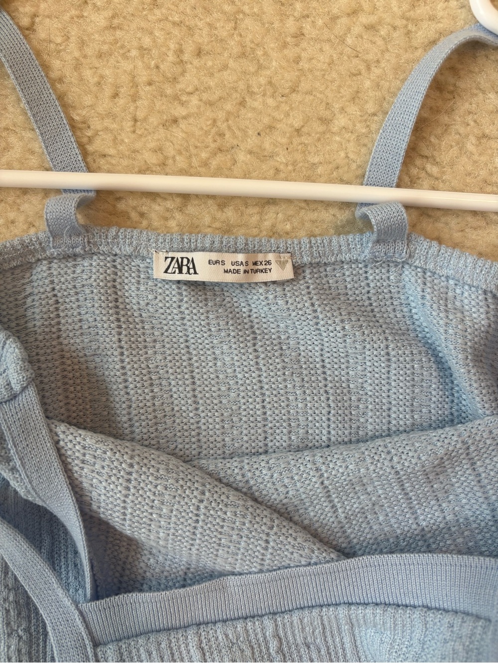 Zara Light Blue Ribbed Mini Tank Dress - Picture 3 of 4